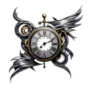 Aeon with timeless clock mechanism intertwined minimalist tattoo design idea