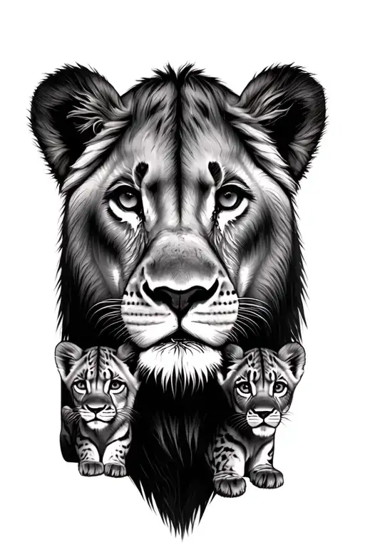 lioness head 2 lion cubs tattoo design idea