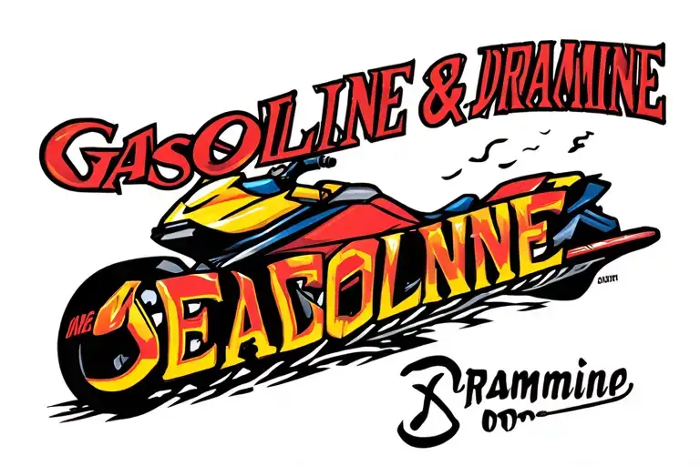 "GASOLINE & DRAMAMINE" seadoo jet ski jumping tattoo design idea
