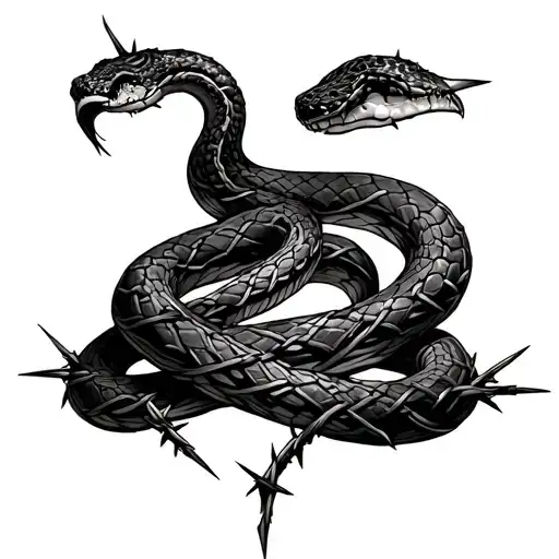 thorns and barbed wire wrapped into a snake make it straight tattoo design idea