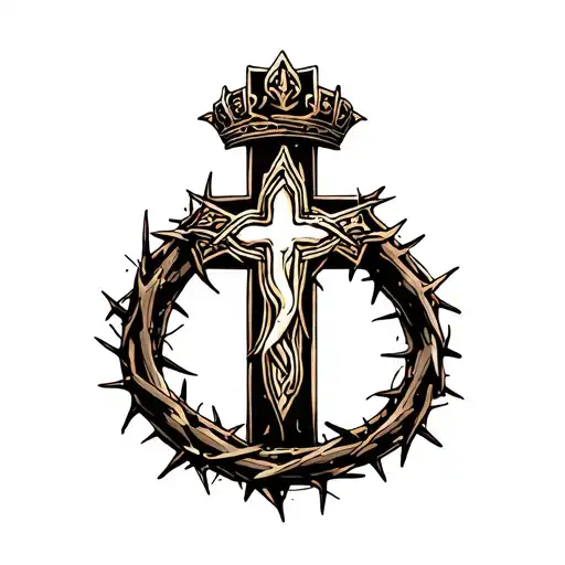 templaires cross surrounded crown of thorns tattoo design idea