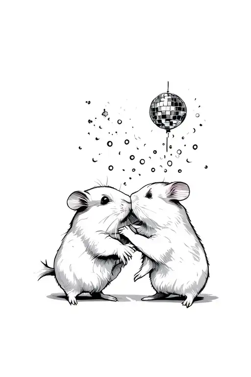 Guinea pigs dance under a disco ball tattoo design idea