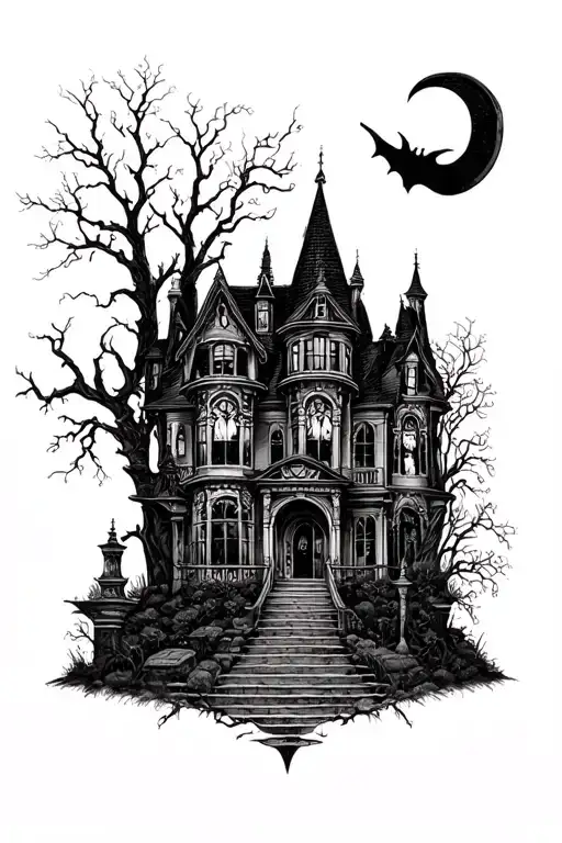 haunted mansion tattoo design idea