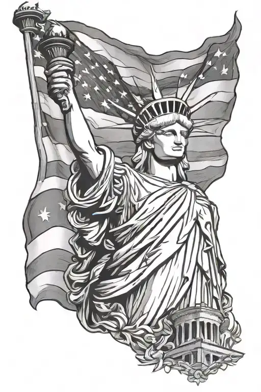 statue of liberty, american flag, we the people, in god we trust, bald eagle tattoo design idea