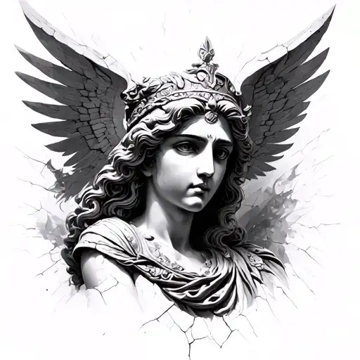 🏛️ Concept: “Gloria of the gods and the empire” Style: realistic / statuary, black and white, cracked marble details, Div lights tattoo design idea