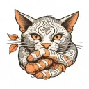 cat wrapped its paw around human arm tattoo design idea