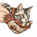 cat wrapped its paw around human arm tattoo design idea