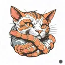 cat wrapped its paw around human arm tattoo design idea