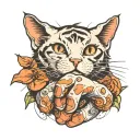 cat wrapped its paw around human arm tattoo design idea