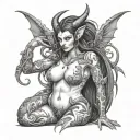 succubus large breasted naken full tattoo design idea