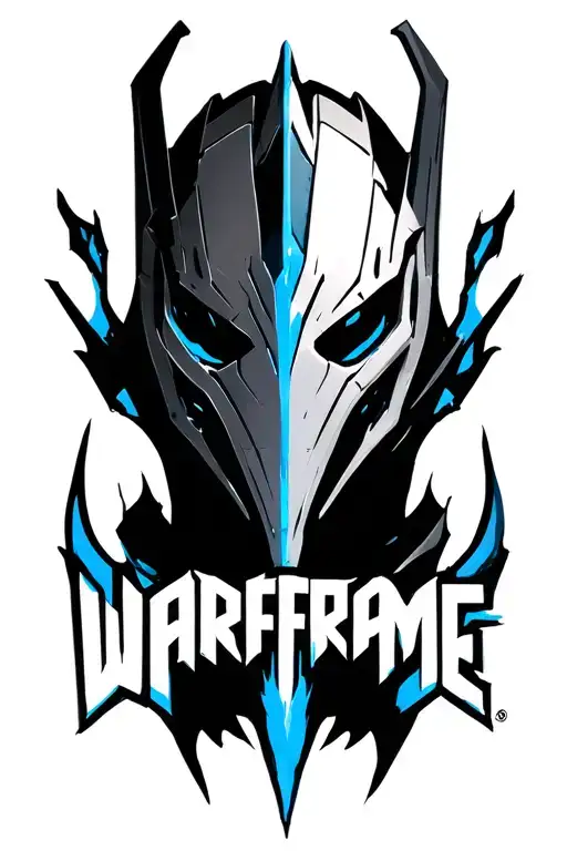 Warframe logo with blue hues tattoo design idea