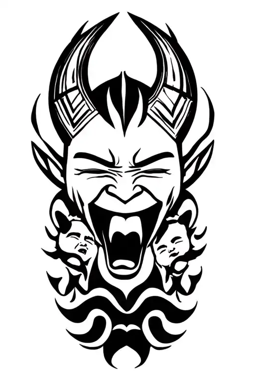 the devil with a giggling baby tattoo design idea