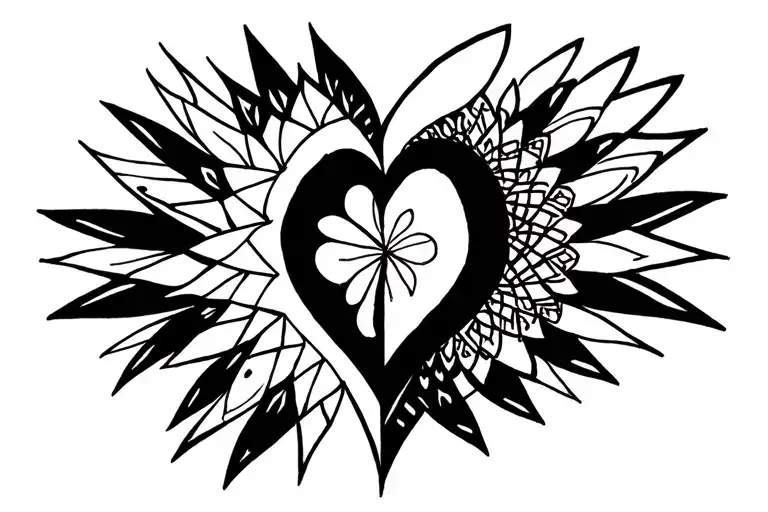 heart. half black half mandala tattoo design idea