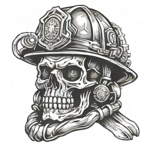 Firefighter skull with helmet  tattoo design idea