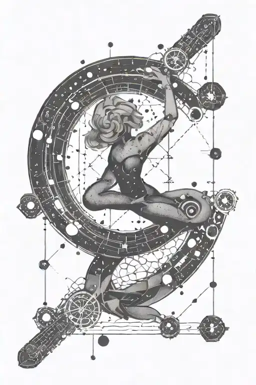 An intricate tattoo featuring the Aquarius constellation intertwined with civil engineering symbols tattoo design idea
