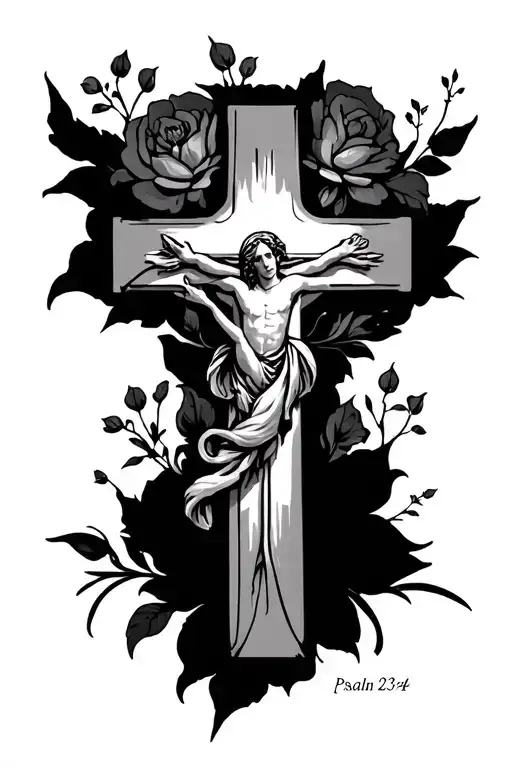 cross with psalm 23:4 tattoo design idea
