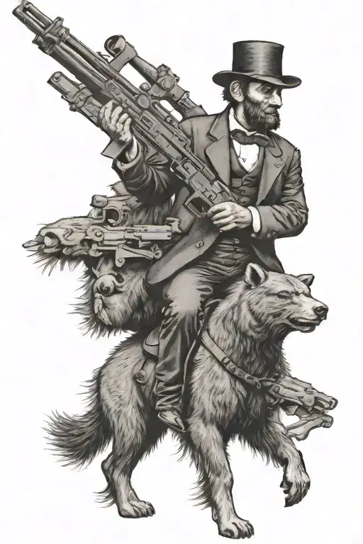 Abraham Lincoln Riding a Bear holding an AR15 tattoo design idea
