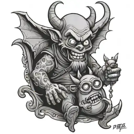 taz maniac devil holding a minion doll tattoo design idea