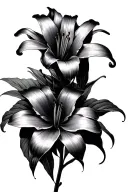 Stargazer Lily, Violet flower, cosmo flower large black tattoo design idea