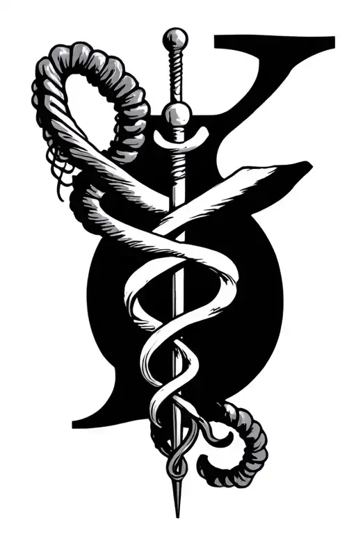 rod of asclepius medical staff with letter J tattoo design idea