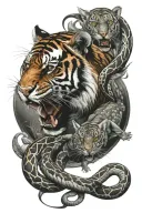 tiger and snake and shark tattoo design idea