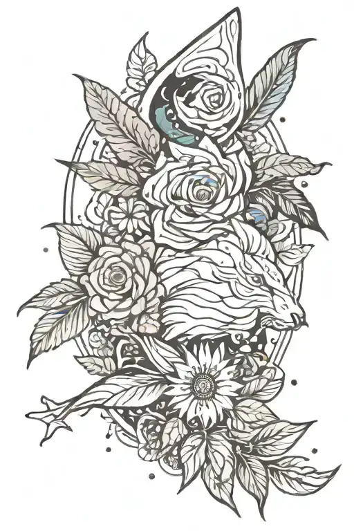 space, nature, floral, native American tattoo design idea