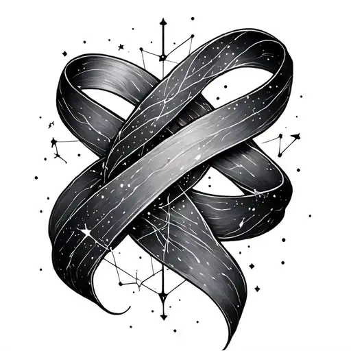 ## Design 1: Flowing Ribbon Constellation (Upper Thigh)```"Fine line tattoo design, flowing silk ribbon weaving tattoo design idea