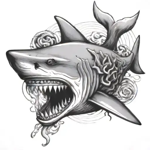 shark brain vs heart tattoo design idea