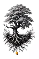 mustard tree with the roots encapsulating a tiny mustard seed tattoo design idea