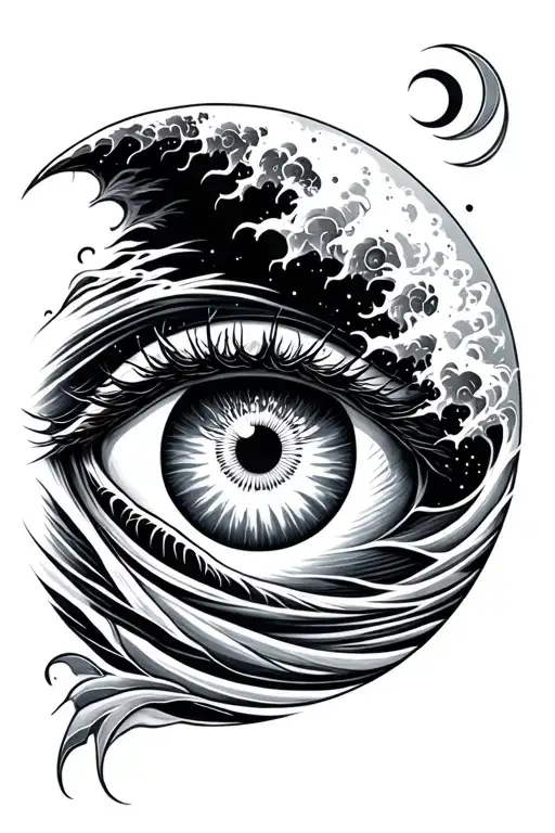sun moon wave eye tattoo design idea