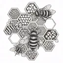 whimsical beehive honeycomb pattern and honeybee tattoo design idea