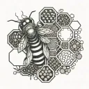 whimsical beehive honeycomb pattern and honeybee tattoo design idea