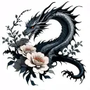 abstract dragon with back flowers tattoo design idea