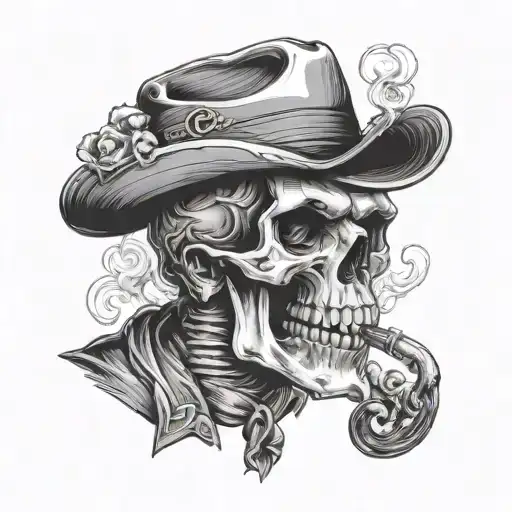 skull smoking cigar tattoo design idea