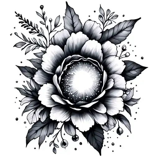 floral and astronomy tattoo design idea