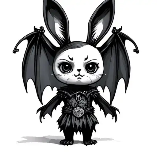sad cute creepy bunny voodoo doll vampire bat tattoo design idea