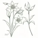 2 long stem daffodils, a long stem daisy and a long stem lily of the valley  tattoo design idea