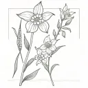 2 long stem daffodils, a long stem daisy and a long stem lily of the valley  tattoo design idea