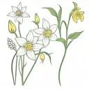 2 long stem daffodils, a long stem daisy and a long stem lily of the valley  tattoo design idea