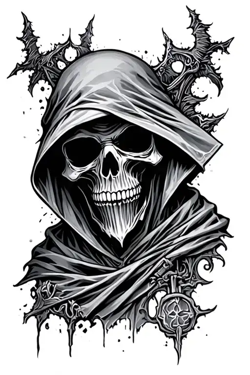 grim reaper andf head stone tattoo design idea