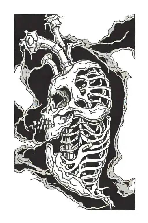 skeleton broken heart tattoo design idea