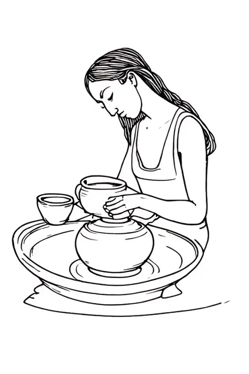 woman at a pottery wheel in the style of a picasso sketch tattoo design idea