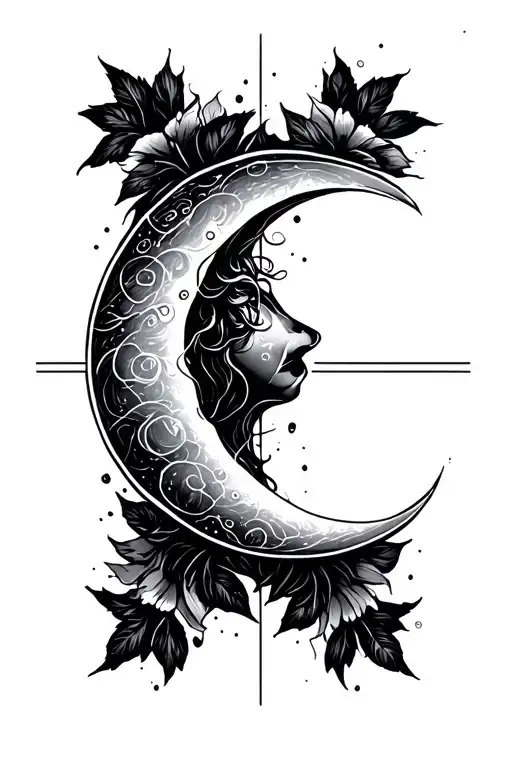 Minimalist Line Tattoo Vertical - half moon, brave, healing tattoo design idea