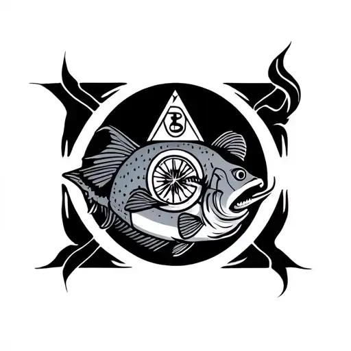pisces logo with complete fish plus illuminati log combination tattoo design idea