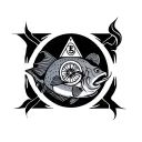 pisces logo with complete fish plus illuminati log combination tattoo design idea