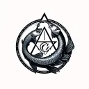 pisces logo with complete fish plus illuminati log combination tattoo design idea