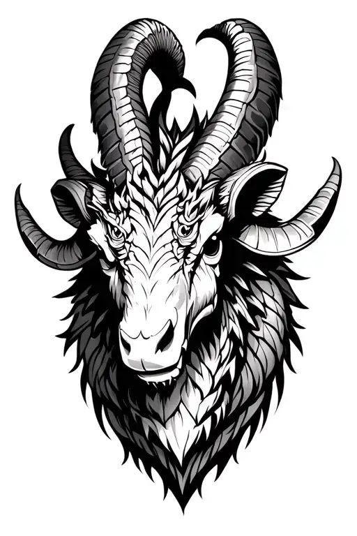 ram head with dragon body tattoo design idea