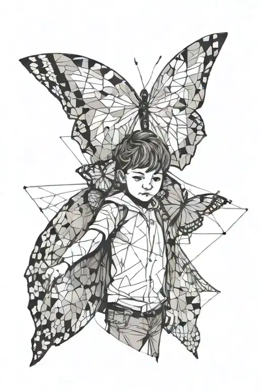a little boy in the arms of a butterfly's wings tattoo design idea