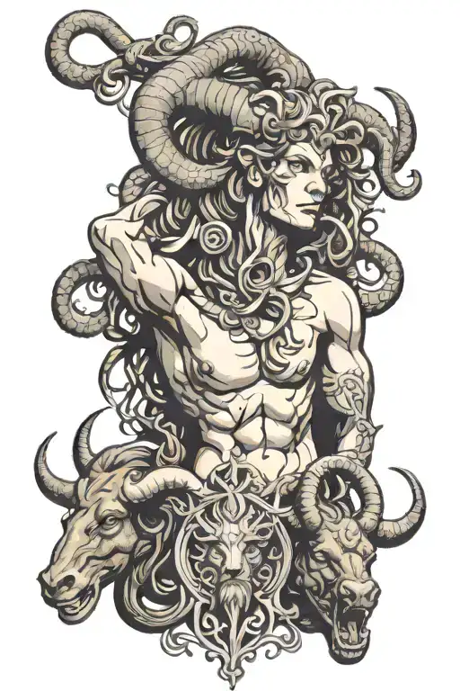 Minotaur and mythological Medusa tattoo design idea