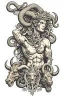Minotaur and mythological Medusa tattoo design idea